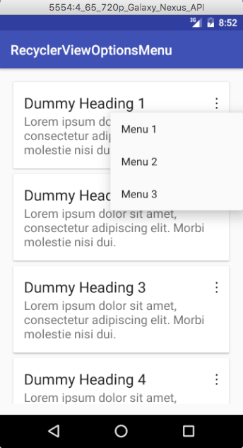 options menu for recyclerview item