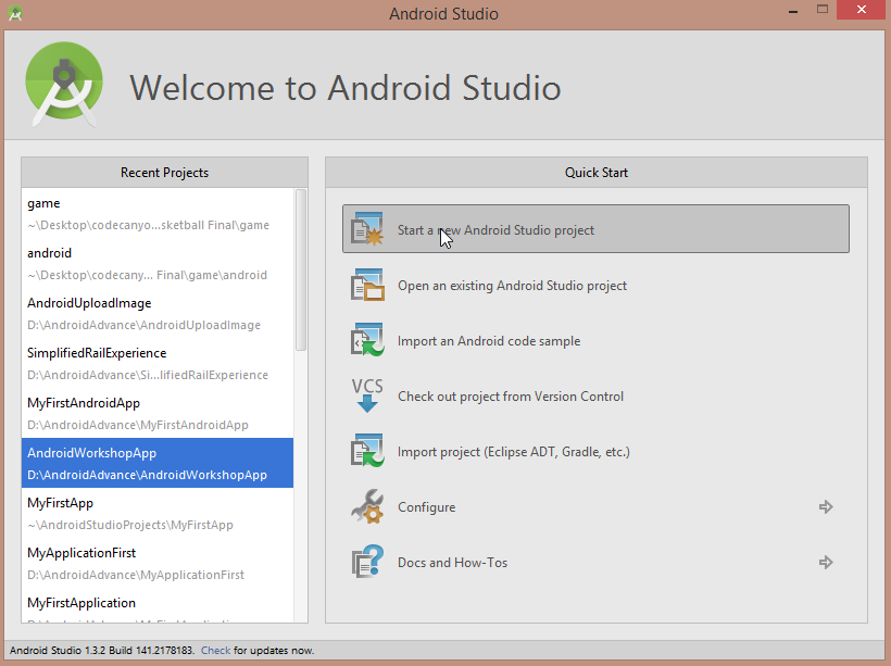 new android studio project