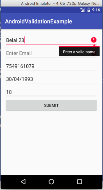 android form validation example