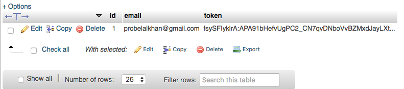 mysql fcm token