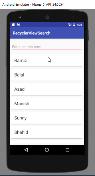 search functionality in recyclerview
