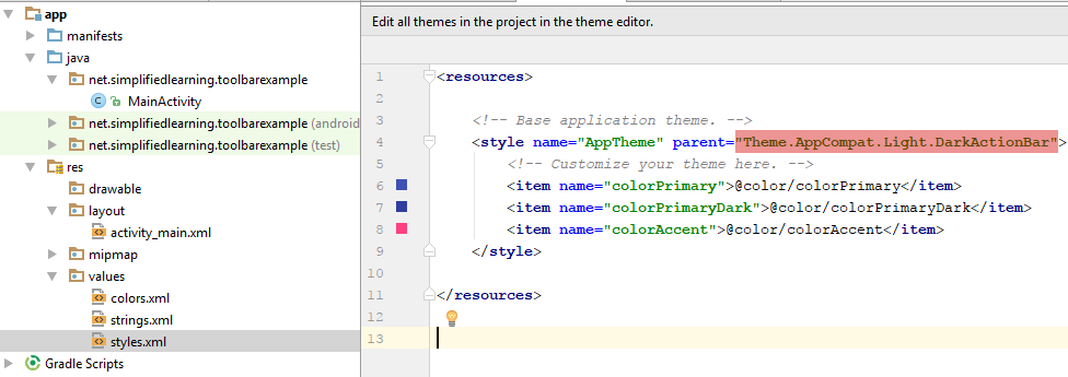 changing theme in styles.xml