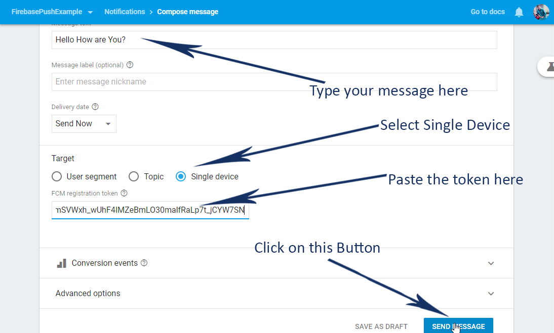 Firebase Cloud Messaging from Console
