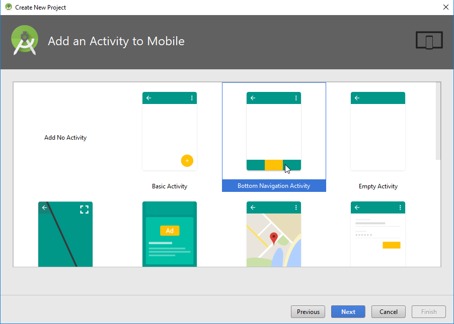 Bottom Navigation Android Activity from Templates